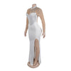 Women Long Sleeve Diamonds Rhinestones High Side Split Mermaid Midi Maxi Dress Even Sexy Party Dresses Vestidos