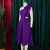Women Big Bow Shoulder Skew Collar Big Swing Knee Length Dress Belt Street Vestidos Sexy Party Evening Chic Dresse