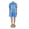 Elegant Women Puff Sleeve Single Breasted Lapel Collar Babydoll Dress Street White Big Swing Loose Smock Shirt Dresses