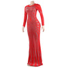 Women Mesh Patchwork Diamonds Rhinestones Bodycon Midi Mermaid Maxi Dress Evening Sexy Party Dresses Vestidos