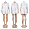 Elegant Women Puff Sleeve Single Breasted Lapel Collar Babydoll Dress Street White Big Swing Loose Smock Shirt Dresses