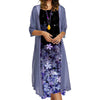 Europe and the United States autumn women's long dress two-piece set of floral print round neck suit petticoat