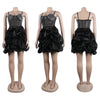 Women Mesh Diamonds Rhinestones Cake Style Big Swing Strap Bodycon Midi Dress Sexy Party Even Dresses Vestidos