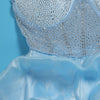 Women Mesh Diamonds Rhinestones Cake Style Big Swing Strap Bodycon Midi Dress Sexy Party Even Dresses Vestidos