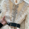 Elegant Embroidered Sequins Long Dresses Autumn Women Layer Ruffles Cake Full Sleeve Evening Party Vestidos Mesh Tulle Long Robe