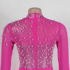 Women Long Sleeve Diamonds Rhinestones High Side Split Mermaid Midi Maxi Dress Even Sexy Party Dresses Vestidos