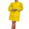 Women Loose Dresses Turn Down Collar with Beading Elegant Office Ladies Occasion Female Casual Long Tulle Sleeves Gowns