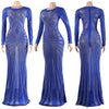 Women Mesh Patchwork Diamonds Rhinestones Bodycon Midi Mermaid Maxi Dress Evening Sexy Party Dresses Vestidos