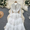 Elegant Embroidered Sequins Long Dresses Autumn Women Layer Ruffles Cake Full Sleeve Evening Party Vestidos Mesh Tulle Long Robe