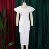 Women Short Ruffles Sleeve O-neck Ribbon Bodycon Midi Dress Street Africa OL Evening Sexy Party Dresses Vestido