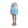Women Mesh Diamonds Rhinestones Cake Style Big Swing Strap Bodycon Midi Dress Sexy Party Even Dresses Vestidos