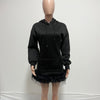Women Hooded Long Sleeve Fur Hem Sweathirt Style Midi Dress Winter Streetwar Mini Black Dresses Vestidos