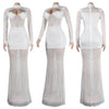 Women Mesh See Though Diamonds Rhinestones Cutout Front Long Sleeve Sexy Party Club Evening Prom Maxi Long Dress