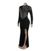 Women Long Sleeve Diamonds Rhinestones High Side Split Mermaid Midi Maxi Dress Even Sexy Party Dresses Vestidos