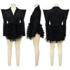 Vintage Women Single Breasted Notched Neck Puff Long Sleeve Mesh Cascading Ruffles Big Swing Blazer Dress Chic Vestidos
