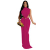 Women O-neck High Split Ruched Stacked Bodycon Midi Maxi Dress Evening Party Club Vestidos Sexy Chic Long Dresses