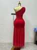 Women One Shoulder Skew Neck High Split Pleated Hem Bodycon Long Maxi Dress Evening Sexy Club Party Dresses Vestido