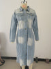 Ripped Raw Hem Button Front Longline Denim Coat Women Cardigan Breasted Holes Jackets Pockets High Street Outerwear Autumn
