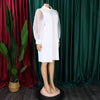 Women Loose Dresses Turn Down Collar with Beading Elegant Office Ladies Occasion Female Casual Long Tulle Sleeves Gowns