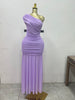 Women One Shoulder Skew Neck High Split Pleated Hem Bodycon Long Maxi Dress Evening Sexy Club Party Dresses Vestido