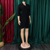 Women Lace Wrap Notched Neck Pleated Blazer Style Dress Office Lady Vintage Sexy Party Three Quarter Sleeve Dresses
