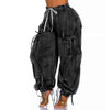 Women Streetwear Drawstring Fly Denim Pants Autumn Loose Safari Style Cargo Harem Hip Hop Jeans