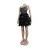 Women Mesh Diamonds Rhinestones Cake Style Big Swing Strap Bodycon Midi Dress Sexy Party Even Dresses Vestidos