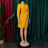 Women Lace Wrap Notched Neck Pleated Blazer Style Dress Office Lady Vintage Sexy Party Three Quarter Sleeve Dresses