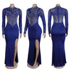 Women Long Sleeve Diamonds Rhinestones High Side Split Mermaid Midi Maxi Dress Even Sexy Party Dresses Vestidos