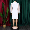 Women Loose Dresses Turn Down Collar with Beading Elegant Office Ladies Occasion Female Casual Long Tulle Sleeves Gowns