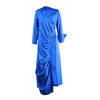 Vintage Women Long Sleeve High Side Split Ruched Up Wrap Lapel Collar White Maxi Long Dress Street Dresses