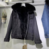 Women Denim Cost Single Breasted Button Jackets Fleece Patchwork Cardigan Pockets Outerwear Casual Warm Solid Loose Fit