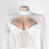 Women Mesh See Though Diamonds Rhinestones Cutout Front Long Sleeve Sexy Party Club Evening Prom Maxi Long Dress