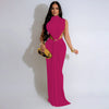Women O-neck High Split Ruched Stacked Bodycon Midi Maxi Dress Evening Party Club Vestidos Sexy Chic Long Dresses