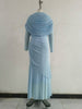 Women O-neck Pile Collar Long Sleeve Ruched Maxi Long Dress Spring Sexy Cocktail Birthday Holiday Party Dresses
