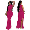 Women O-neck High Split Ruched Stacked Bodycon Midi Maxi Dress Evening Party Club Vestidos Sexy Chic Long Dresses