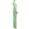 Women High Neck Cutout Back Stacked Ruched Bodycon Midi Maxi Dress Street Sexy Party Education Long Dresses Vestido