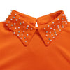 Women Loose Dresses Turn Down Collar with Beading Elegant Office Ladies Occasion Female Casual Long Tulle Sleeves Gowns