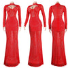 Women Mesh See Though Diamonds Rhinestones Cutout Front Long Sleeve Sexy Party Club Evening Prom Maxi Long Dress