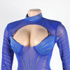 Women Mesh See Though Diamonds Rhinestones Cutout Front Long Sleeve Sexy Party Club Evening Prom Maxi Long Dress