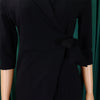 Women Lace Wrap Notched Neck Pleated Blazer Style Dress Office Lady Vintage Sexy Party Three Quarter Sleeve Dresses