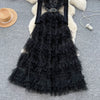 Elegant Embroidered Sequins Long Dresses Autumn Women Layer Ruffles Cake Full Sleeve Evening Party Vestidos Mesh Tulle Long Robe