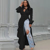 Vintage Women Long Sleeve High Side Split Ruched Up Wrap Lapel Collar White Maxi Long Dress Street Dresses