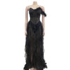 Women Tierred Mesh See Though Off Shoulder Sweetheart Collar Maxi Long Floor Length Dress Evening Sexy Party Dresses