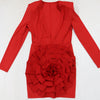 Women Rose Floral Applique Long Sleeve Bodycon Mini Midi Dress Winter V-neck Club Sexy Party Evening Dresses Vestidos