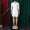 Women Lace Wrap Notched Neck Pleated Blazer Style Dress Office Lady Vintage Sexy Party Three Quarter Sleeve Dresses