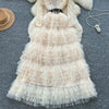 Elegant Embroidered Sequins Long Dresses Autumn Women Layer Ruffles Cake Full Sleeve Evening Party Vestidos Mesh Tulle Long Robe