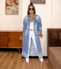 Ripped Raw Hem Button Front Longline Denim Coat Women Cardigan Breasted Holes Jackets Pockets High Street Outerwear Autumn