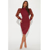 Elegant Women Floral Applique Mesh Long Sleeve Knit Ribbed Sweater Dress Autumn Winter Bodycon Dresses Vestidos