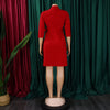 Women Lace Wrap Notched Neck Pleated Blazer Style Dress Office Lady Vintage Sexy Party Three Quarter Sleeve Dresses